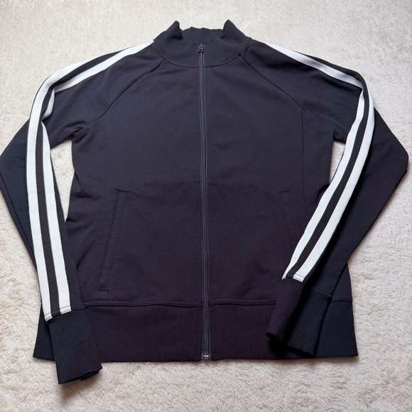 Athleta Jackets & Blazers - Athleta Black Track Jacket Full Zip White Stripe Athleisure Women's Medium